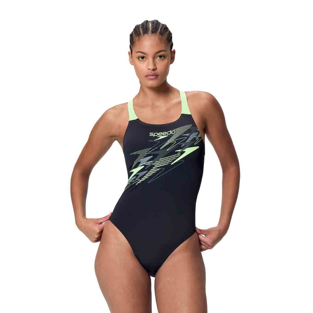 Speedo Womens Medley Logo Medalist Swimsuit - Anthracite/Pale Clover | Allens Of Kingsbury