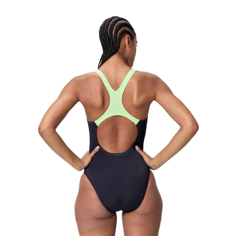 Speedo Womens Medley Logo Medalist Swimsuit - Anthracite/Pale Clover | Allens Of Kingsbury