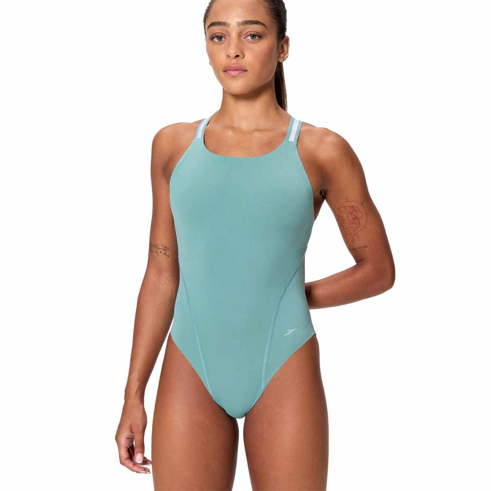 Speedo Womens Performance Back Swimsuit - Storm Green | Allens Of Kingsbury