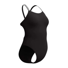 Black and silver Speedo Women's Vanquisher Active Back swimsuit, designed for swimming and active water sports.