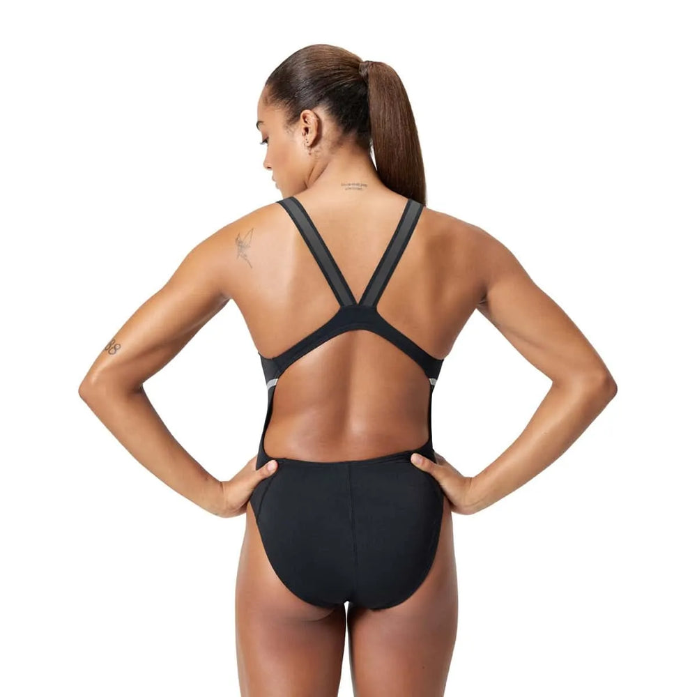 Speedo Womens Vanquisher Movement Back Swimsuit - Black/Silver | Allens Of Kingsbury