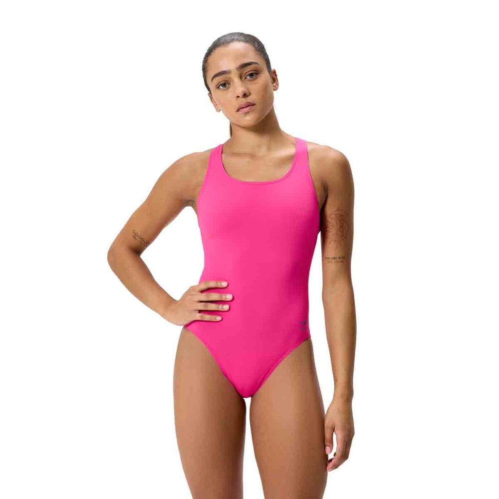Speedo Womens FL Solid Powerback Swimsuit - Punchy Pink | Allens Of Kingsbury