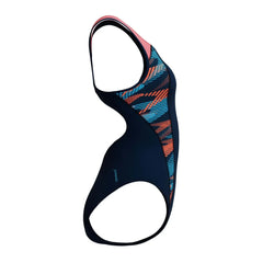 Speedo women's placement laneback swimsuit in true navy, featuring sleek design and comfortable fit for swimming.