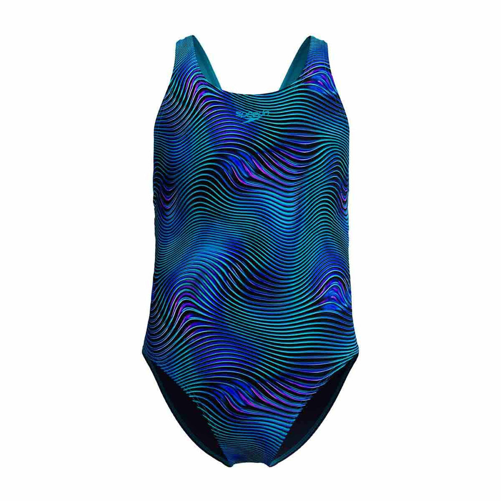 Speedo Girls Digital Allover Leaderback Swimsuit - Deep Sapphire/Mayan Blue | Allens Of Kingsbury
