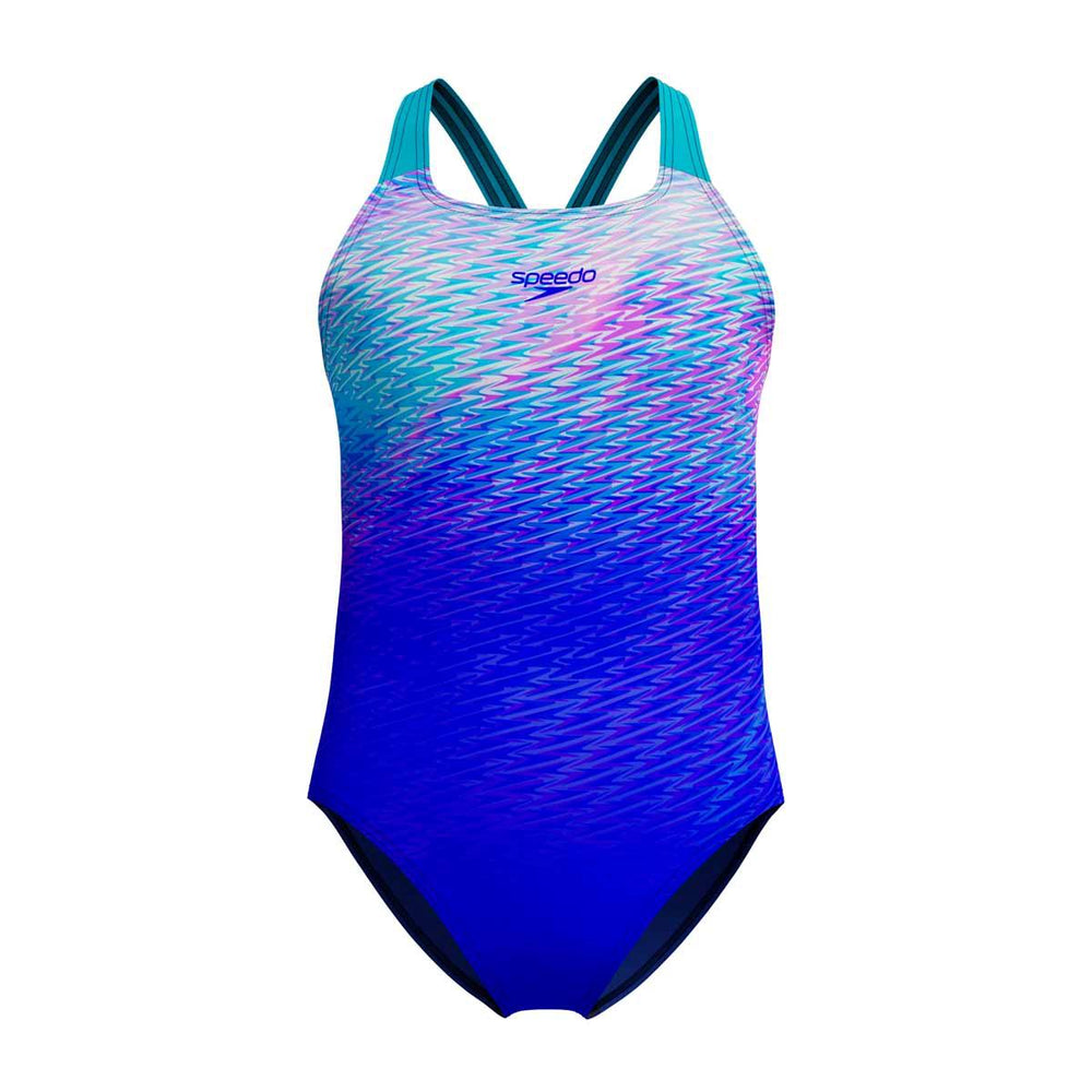 Speedo Girls Digital Placement Powerback Swimsuit - Deep Sapphire/Mayan Blue | Allens Of Kingsbury