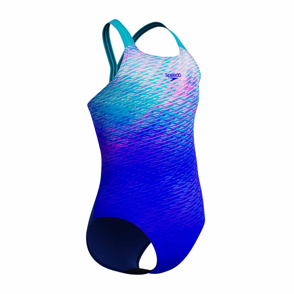 Speedo Girls Digital Placement Powerback Swimsuit - Deep Sapphire/Mayan Blue | Allens Of Kingsbury
