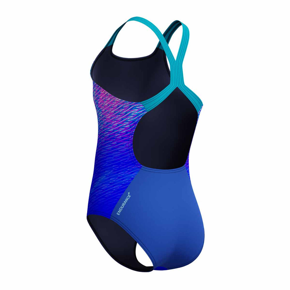 Speedo Girls Digital Placement Powerback Swimsuit - Deep Sapphire/Mayan Blue | Allens Of Kingsbury