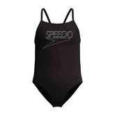 Speedo Girls Endurance+ Logo Thinstrap Swimsuit - Anthracite | Allens Of Kingsbury