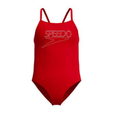 Speedo Girls Endurance+ Logo Thinstrap Swimsuit - High Risk Red | Allens Of Kingsbury