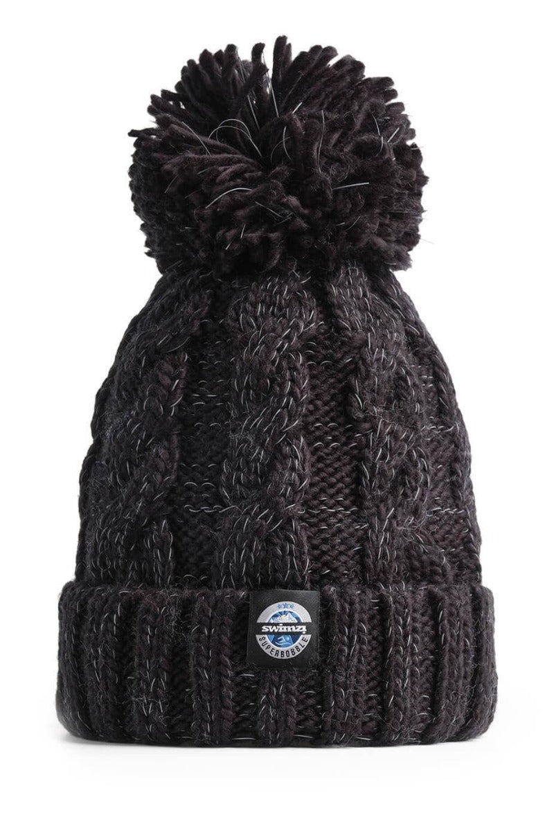 Swimzi Jet Black Cable Knit Super Bobble Hat - Black | Allens Of Kingsbury