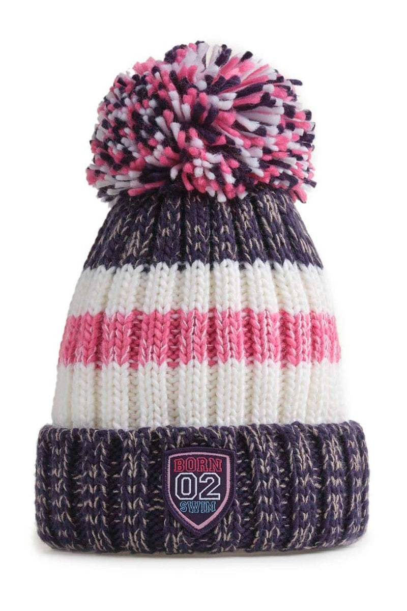 Swimzi Navy Pink Rib Reflective Super Bobble Hat - Multi | Allens Of Kingsbury