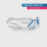 TheMagic5 Limited Edition White Blue Silver Youth Goggle with blue and silver mirror lenses, featuring a sleek custom design.