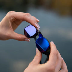 TheMagic5 Purple Magic Mirror Blue youth goggles with purple frame and mirror lens, designed for skiing or snowboarding.