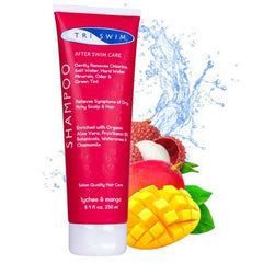Triswim Shampoo 250ml in red bottle, designed for self-care and recovery, with a pump dispenser and vibrant red packaging.