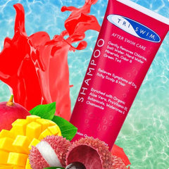 Triswim Red Shampoo 250ml for self-care and recovery, featuring a clear bottle with red liquid and a pump dispenser.