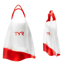 TYR Hydroblade Fins in clear, lightweight snorkel fins designed for swimming and training, with adjustable foot pockets.