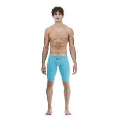 TYR men's Venzo low waisted swim jammer in aqua, designed for competitive swimming and performance training.