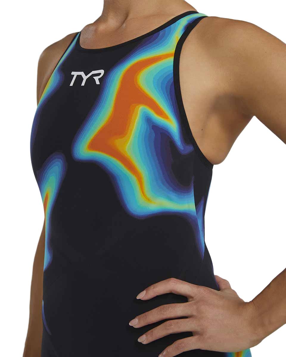 TYR Womens Venzo Infrared Openback Kneeskin - Org/Grn - Allens Swimwear