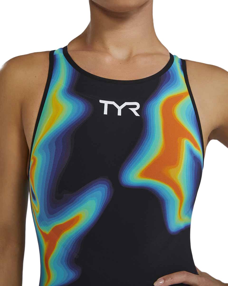 TYR Womens Venzo Infrared Openback Kneeskin - Org/Grn - Allens Swimwear