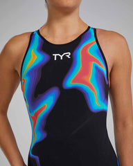 TYR Womens Venzo Infrared Openback Kneeskin - Red/Turq/Blue - Allens Swimwear