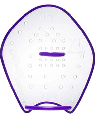 Clear TYR Catalyst Stroke Training Paddle for swimming, shown in a close-up image highlighting its ergonomic design and lightweight material.