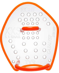 Clear TYR Catalyst Stroke Training Paddle for swim training, featuring ergonomic design and adjustable straps for optimal performance.