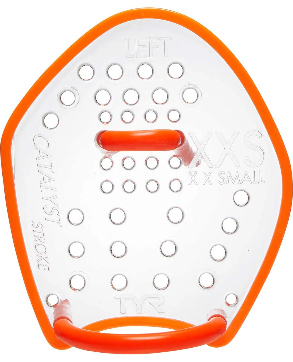 Clear TYR Catalyst Stroke Training Paddle for swimming, designed to improve stroke technique and hand positioning.