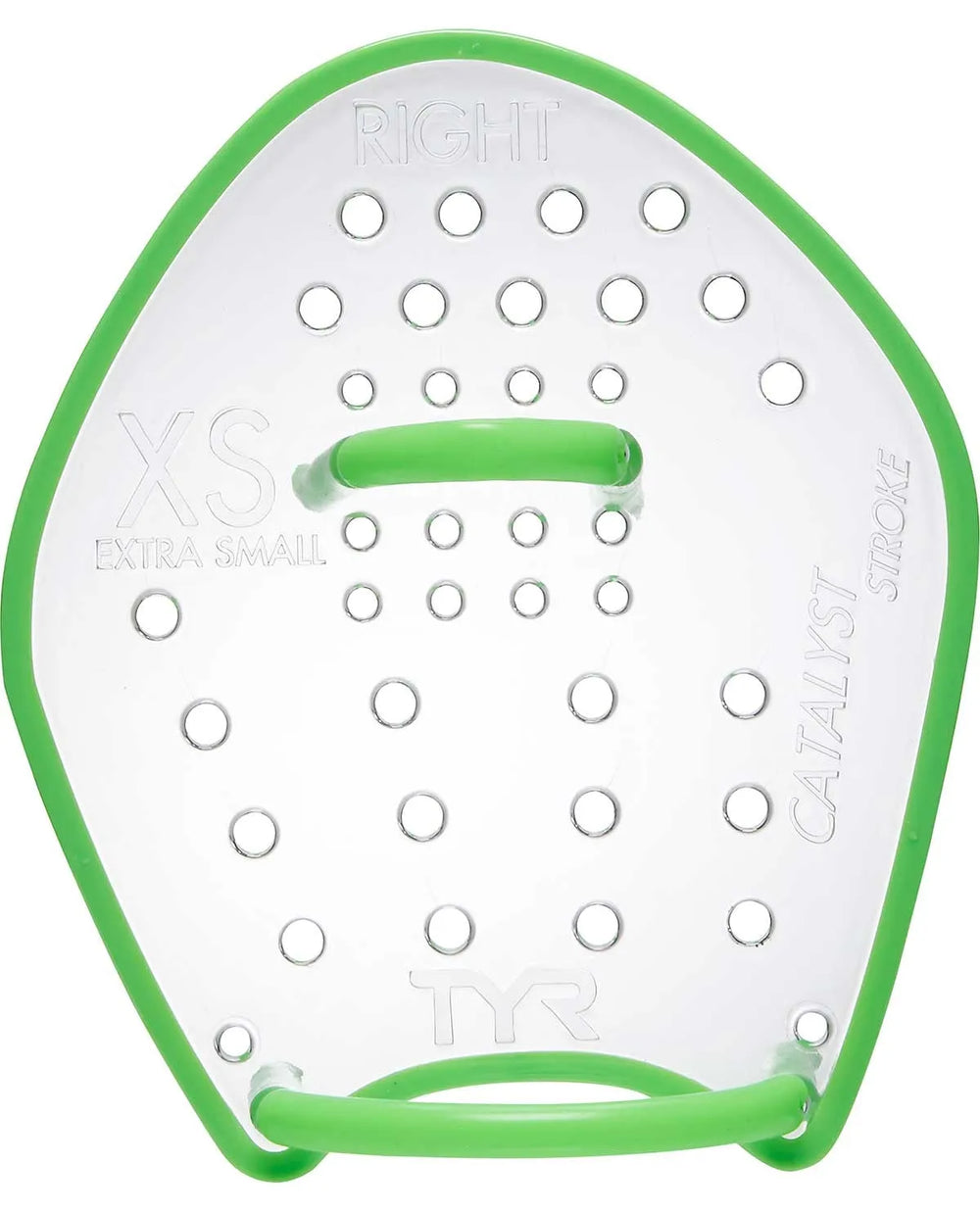 Clear TYR Catalyst Stroke Training Paddle designed for swim training, showing lightweight, ergonomic paddle with clear material.
