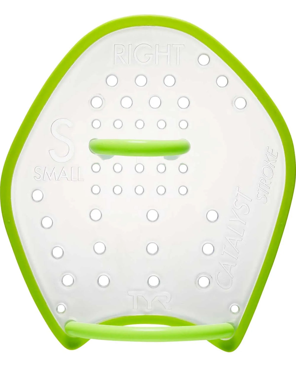 Clear TYR Catalyst Stroke Training Paddle for swimming, featuring ergonomic design and adjustable straps for effective swim training
