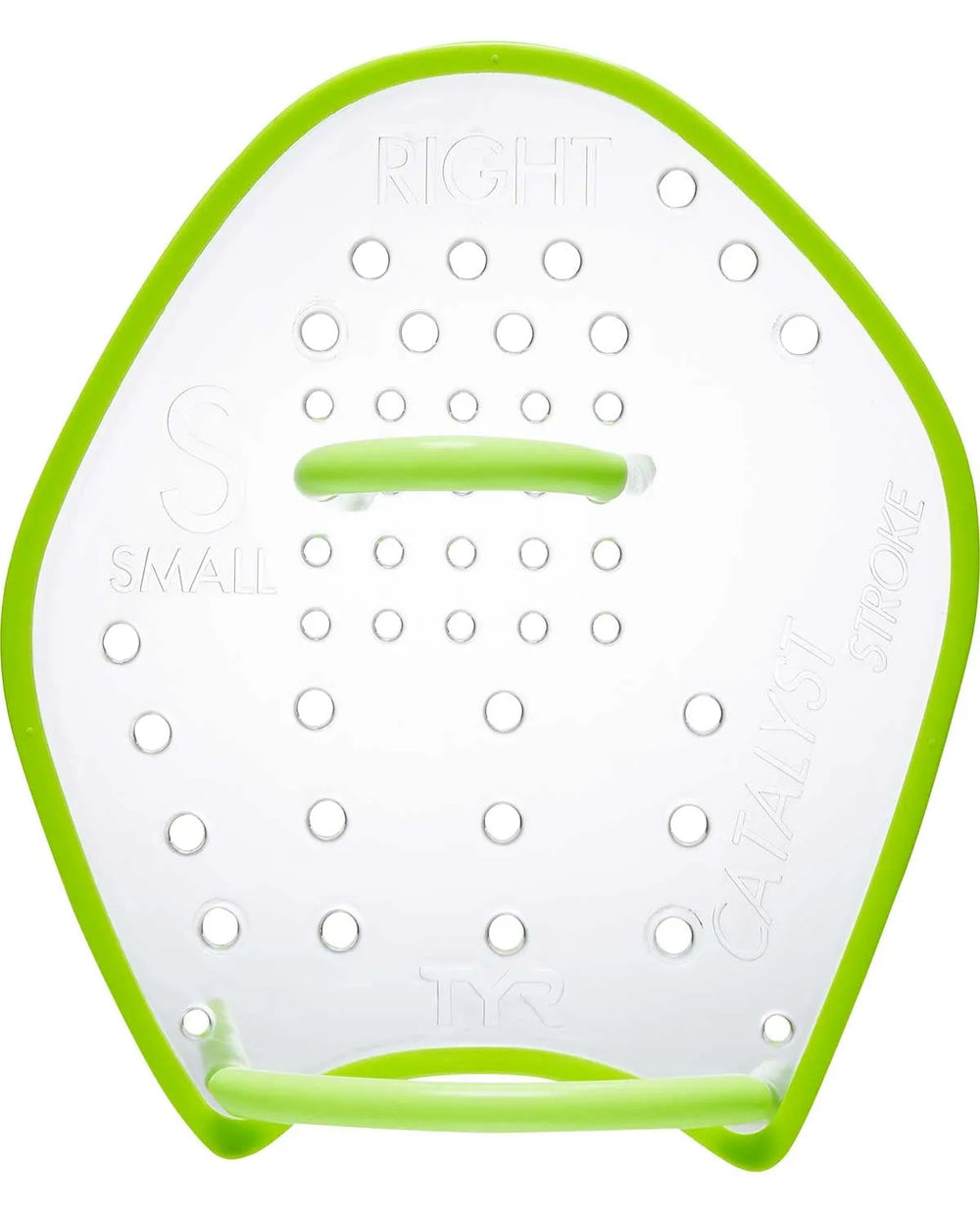 TYR Catalyst Stroke Training Paddle in clear, lightweight swim paddle with ergonomic design for swimming training.