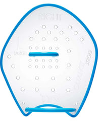 Clear TYR Catalyst Stroke Training Paddle with ergonomic design, used for swim training and improving stroke technique.