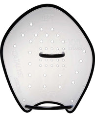 Clear TYR Catalyst Stroke Training Paddle for swim training, showing a lightweight, ergonomic design with adjustable straps.