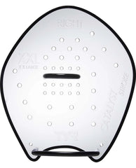 Clear TYR Catalyst Stroke Training Paddle for swim training, showing the lightweight, ergonomic design and transparent material.