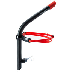 Black TYR Ultralite Snorkel Elite, lightweight snorkeling gear with adjustable mouthpiece and flexible tube for comfortable underwater breathing.