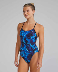 TYR Womens Waveform Cutoutfit Swimsuit - Blue | Allens Of Kingsbury