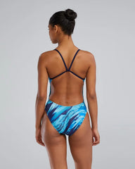 TYR women's Mico Cutoutfit swimsuit in quartz, featuring a sleek design with cutout details for active swimming and beachwear.