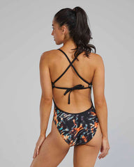 TYR Womens Validus Crosscutfit Tieback Swimsuit - Orange/Aqua/Black | Allens Of Kingsbury