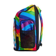 Way Funky Rainbowie Space Case Backpack with colorful space-themed design, multiple compartments, and adjustable straps.