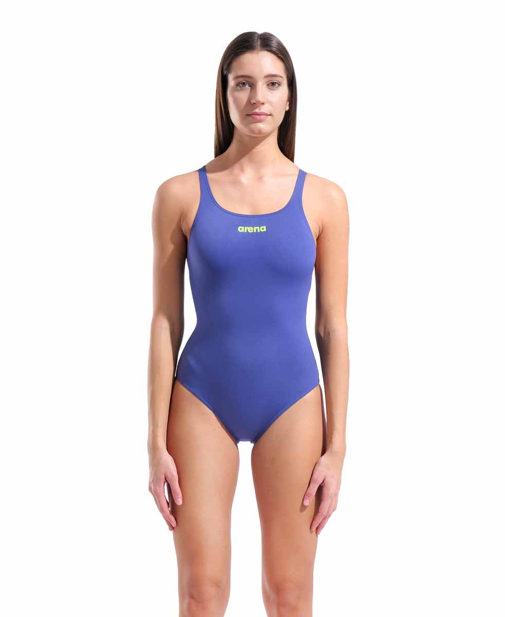 Arena women's Team Swim Pro Back solid swimsuit in black and dusk, designed for competitive swimming with a sleek, athletic fit.