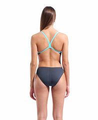 Arena women's Team Challenge Back solid swimsuit in asphalt and water colors, featuring a sleek design for competitive swimming.