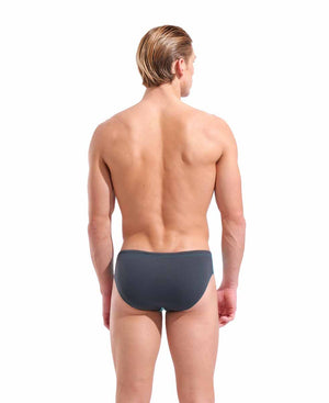 Arena men's swim briefs in solid water/asphalt color, featuring a sleek, snug fit ideal for competitive swimming.