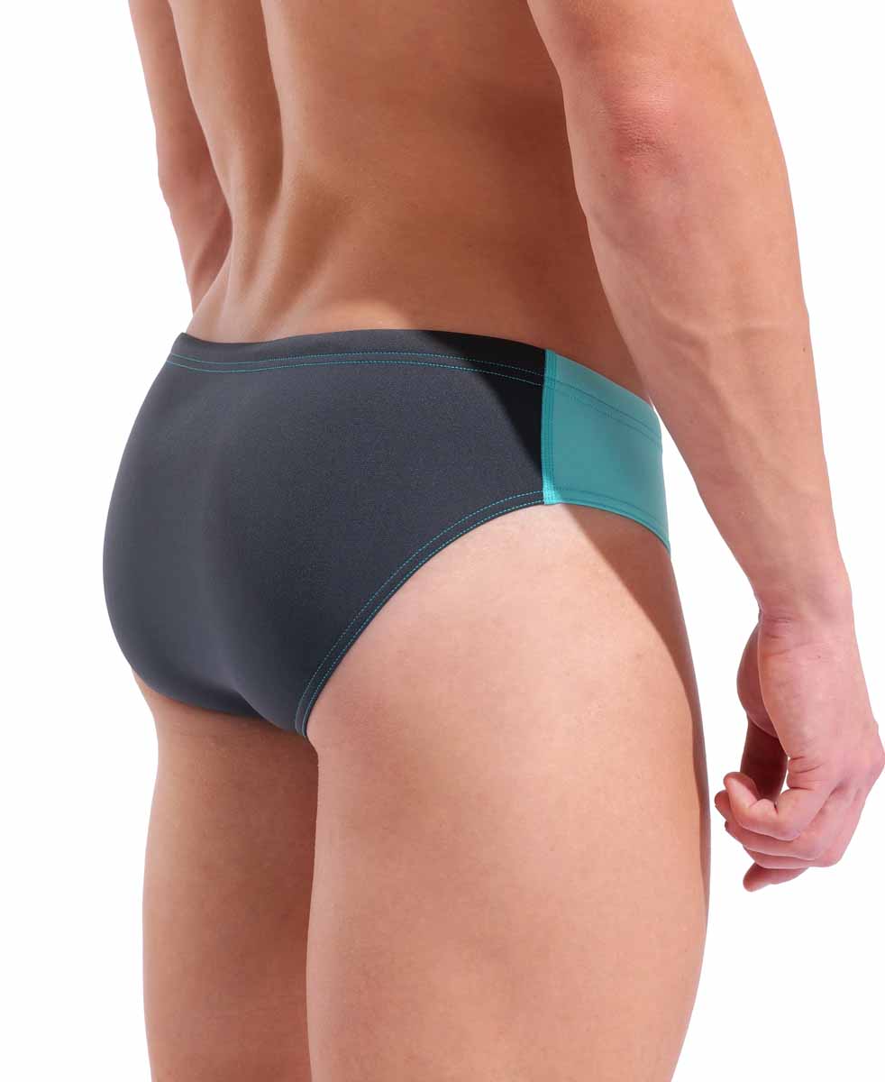Arena men's team swim solid brief in water/asphalt color, featuring a snug fit and classic design for competitive swimming.