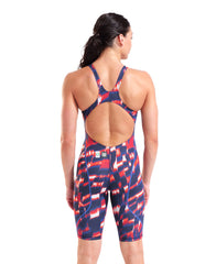 Arena Women's Powerskin ST Next Aqua Gleam Limited Edition kneesuit in red, white, and blue, featuring sleek swimwear design.