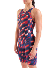 Arena Women's Powerskin ST Next Aqua Gleam Limited Edition kneesuit in red, white, and blue with sleek, hydrodynamic design.