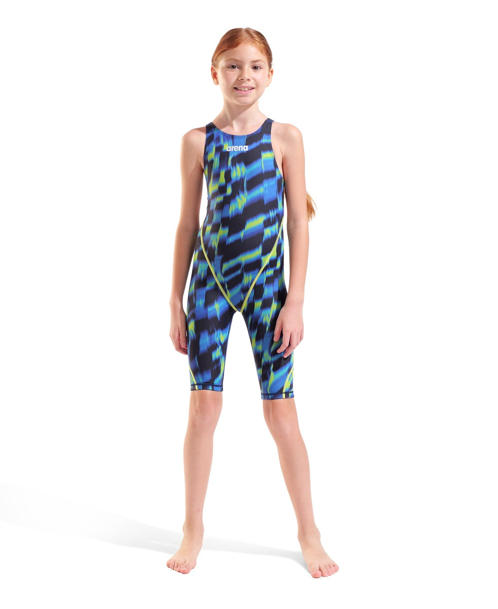 Arena Girls Powerskin ST Next Aqua Gleam limited edition kneesuit in aqua and gleam finish, designed for competitive swimming.