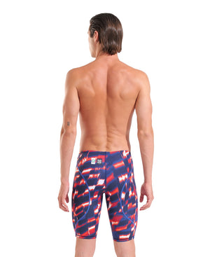 Arena men's Powerskin ST Next Aqua Gleam limited edition jammer in red, white, and blue with sleek swimwear design.