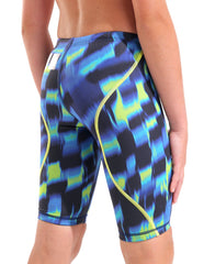 Arena Boys Powerskin ST Next Aqua Gleam limited edition swim jammer with aqua and gleam design, close-up of the product.