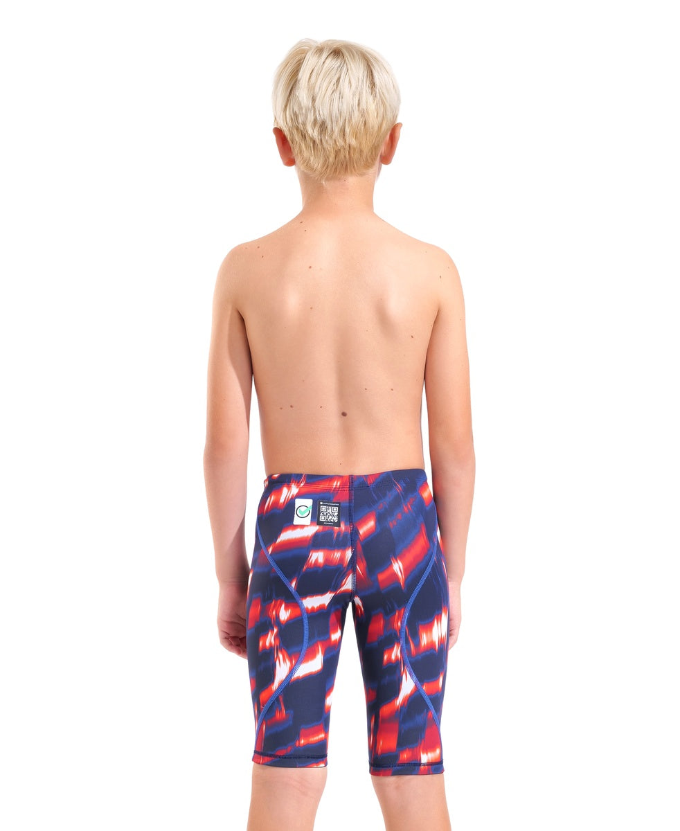 Arena Boys Powerskin ST Next Aqua Gleam limited edition jammer in red, white, and blue, featuring a sleek swimwear design.