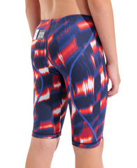 Arena Boys Powerskin ST Next Aqua Gleam limited edition jammers in red, white, and blue, featuring a sleek swimwear design.