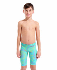Arena Boys Powerskin ST Next Limited Edition jammer in Fireflow Seaglass with sleek design and snug fit for competitive swimming.